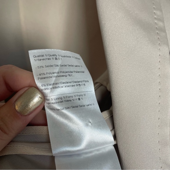 Escada Beaded Vintage Blazer Jacket 42 Large 12 Silk Cream Tan Beige Pockets - Picture 8 of 9